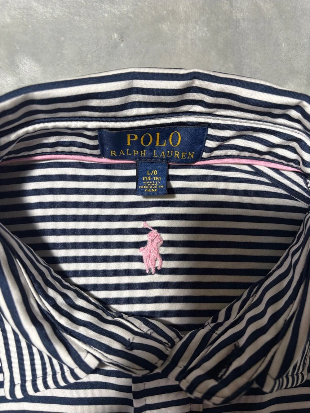Polo Ralph Lauren Boys L 14-16 Striped Performance Polo Pink Pony